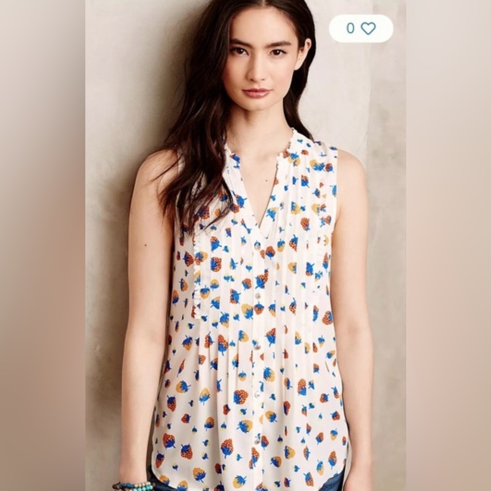 Maeve Fragola Ruffle Tank – Whimsical Strawberry Print – Size 4